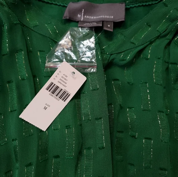 Anthropologie Womens Flared Dress Size M Green Tied Button Down Sleeved NEW - Picture 2 of 10